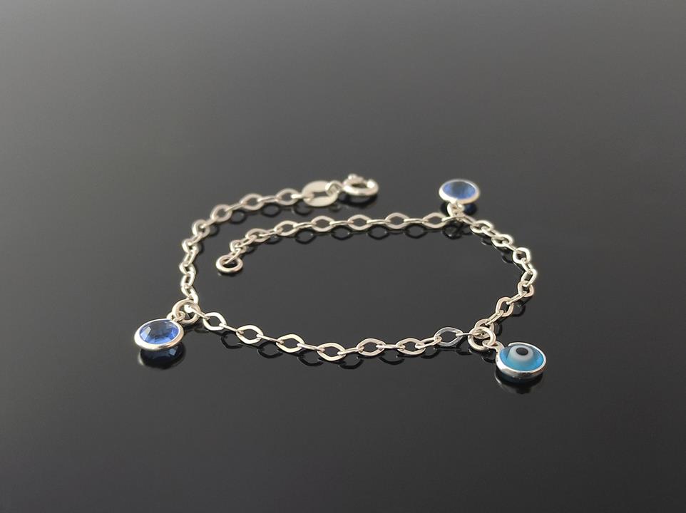 Pulseira Olho Grego e 2 Pedras Azuis - Prata 925