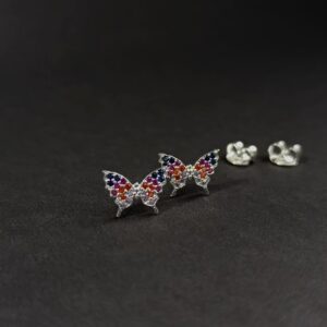 Brinco Borboleta Colorida - Prata 925