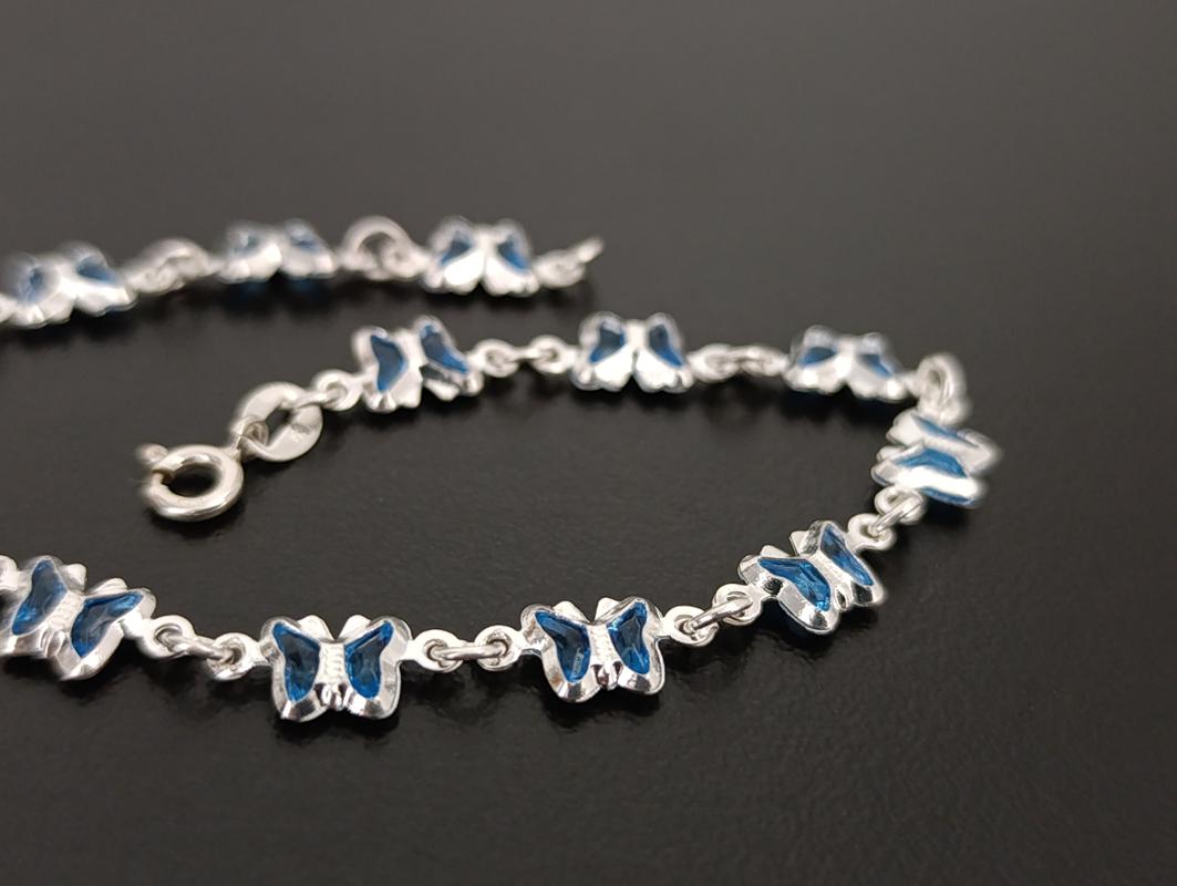 Pulseira Borboletas Azuis Claras - Prata 925 - Imagem 2