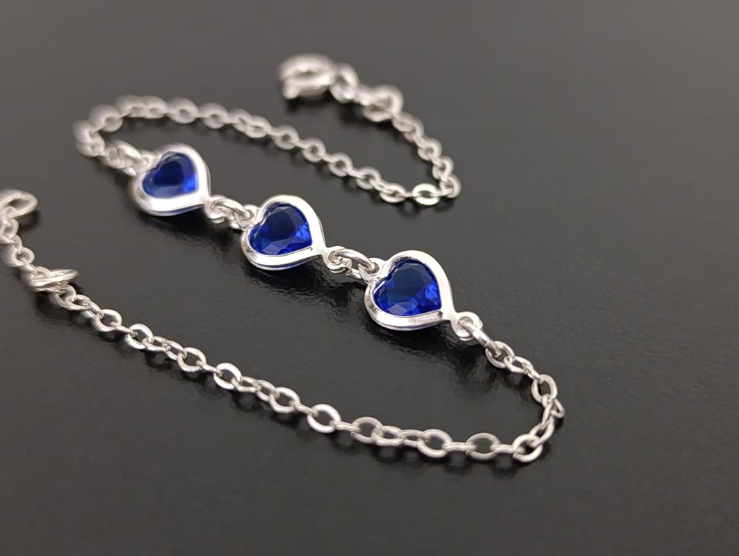 Pulseira 3 Corações Azul Escuro - Prata 925 - Imagem 2