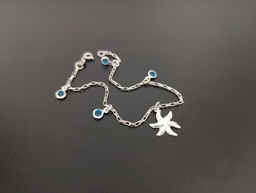Pulseira Cartier Alga Marinha+ 4 Pedras Azul Clara - Prata 925