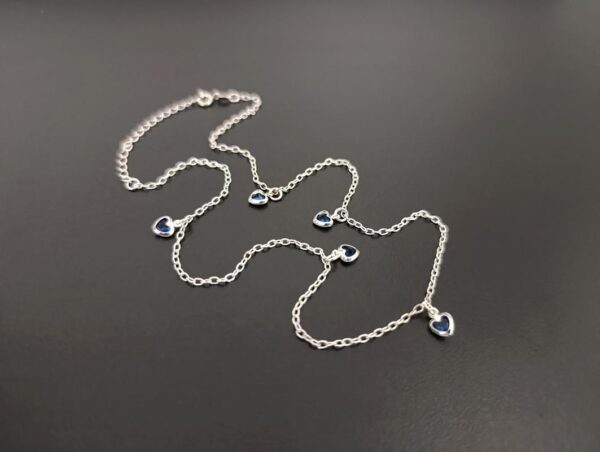 Chocker 5 Corações Azul Escuro - Prata 925