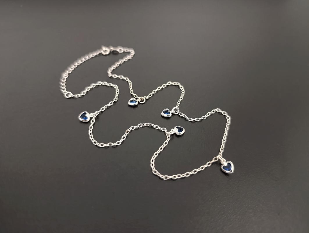 Chocker 5 Corações Azul Escuro - Prata 925