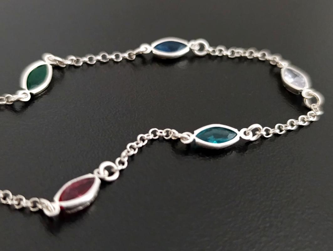 Pulseira Navetes Coloridas - Prata 925 - Imagem 2