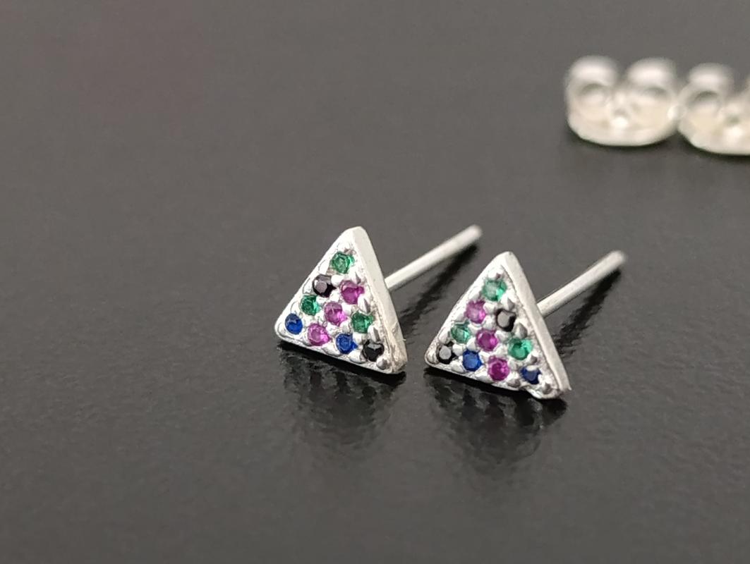 Brinco Triângulo M. Zircônias Coloridas - Prata 925 - Imagem 2