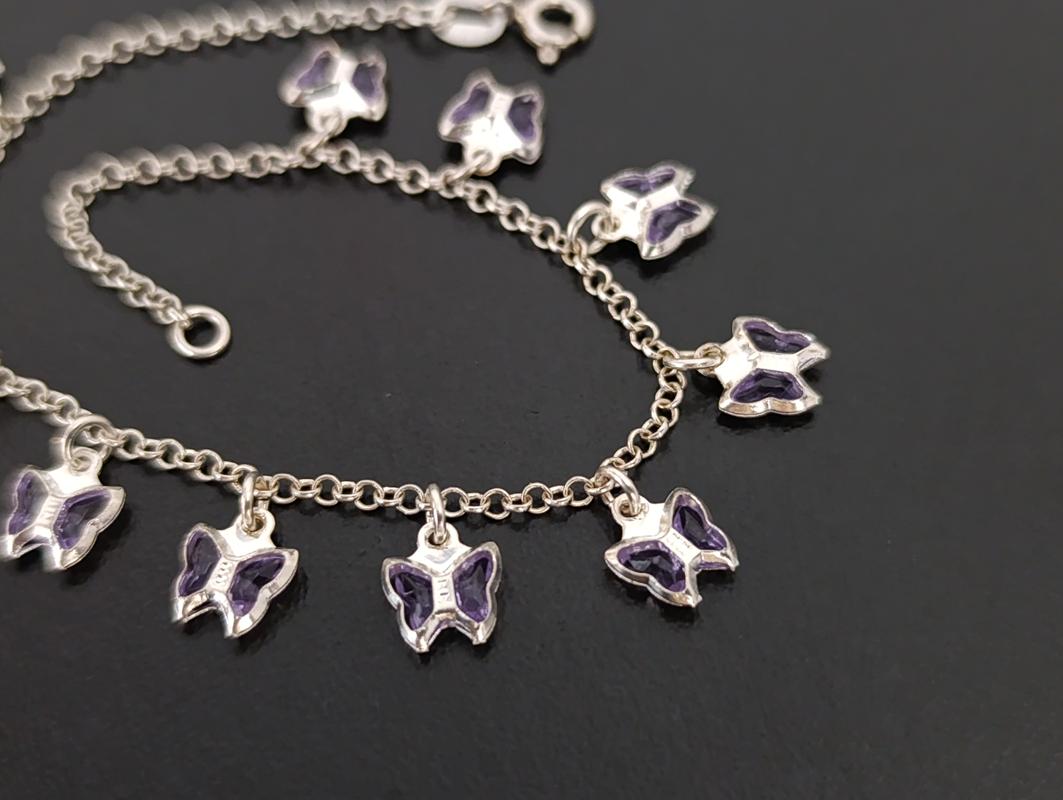 Pulseira 11 Borboletas Lilás Penduradas - Prata 925 - Imagem 2