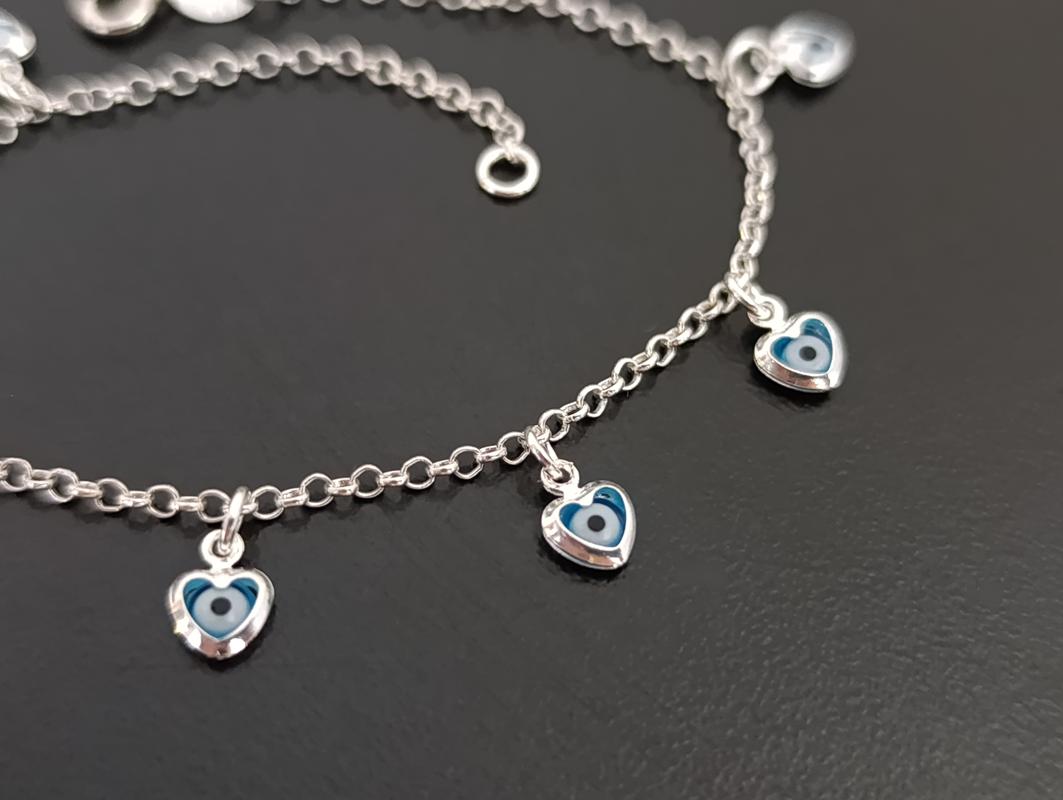 Pulseira Olho Grego Coração Pendurado - Prata 925 - Imagem 2